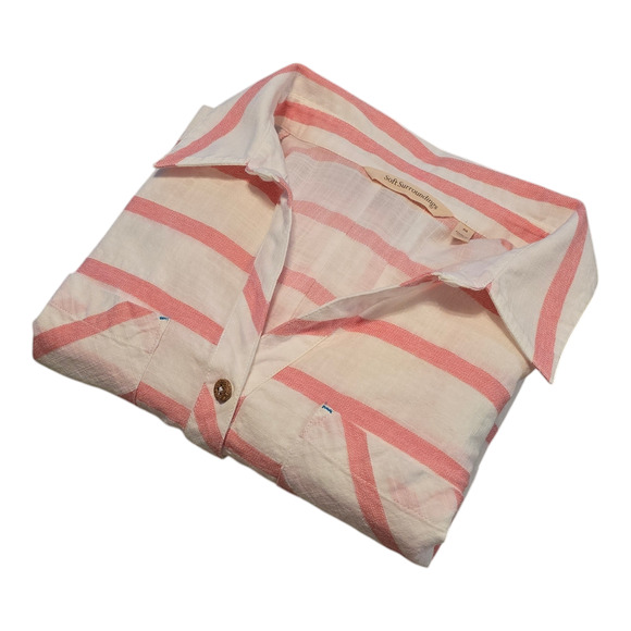 Soft Surroundings Popover Top Tunic Womens Medium White/Pink Modena Lightweight - Picture 3 of 9